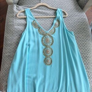 Lilly Pulitzer Turquoise Dress with Gold  Beading